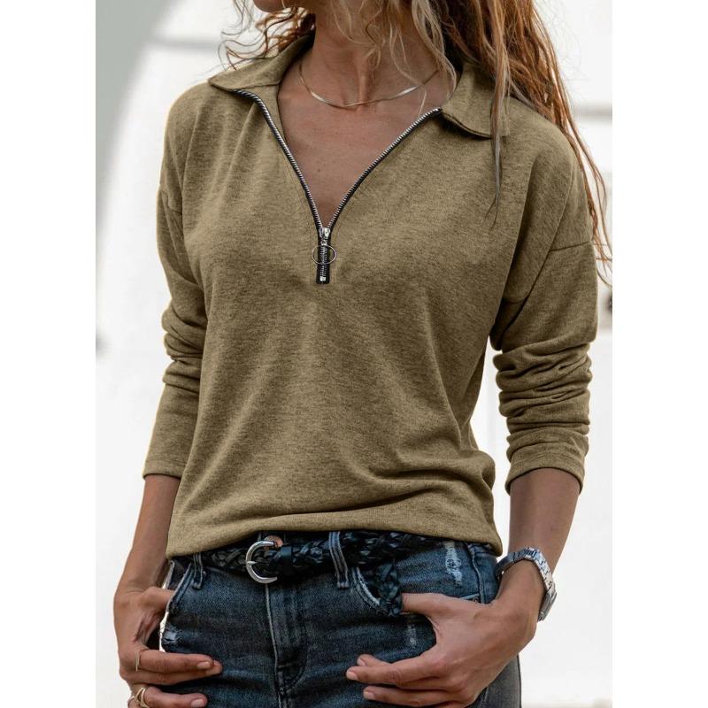 BITCED Women's Fashion Casual Solid Color Print Long Sleeve V-Neck Blouses & Shirts