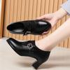 Autumn Fashion Comfort Deep Mouth Soft Leather Shoes Women Pumps Spring Block Heels Shoes for Office Mom Model Daily