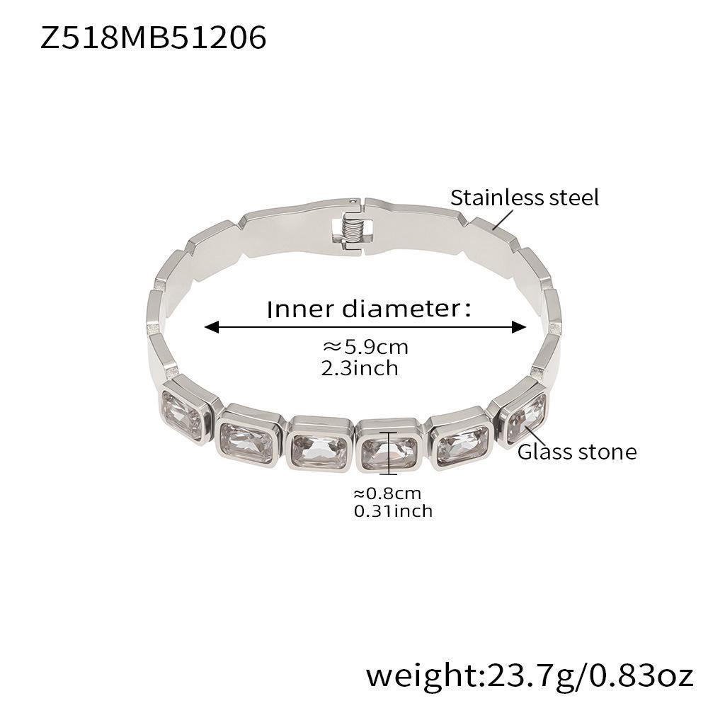 18K Gold Plated Stainless Steel Bracelet with Square Colored Glass Stones In Trendy European and American Niche Design - Fade Resistant.