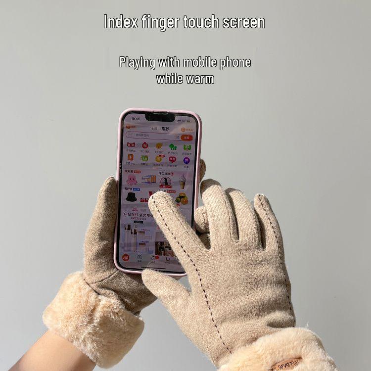 Women's Winter Windproof Touchscreen Cashmere Gloves - Thick, Warm, Fleece-Lined for Cycling, Korean Style