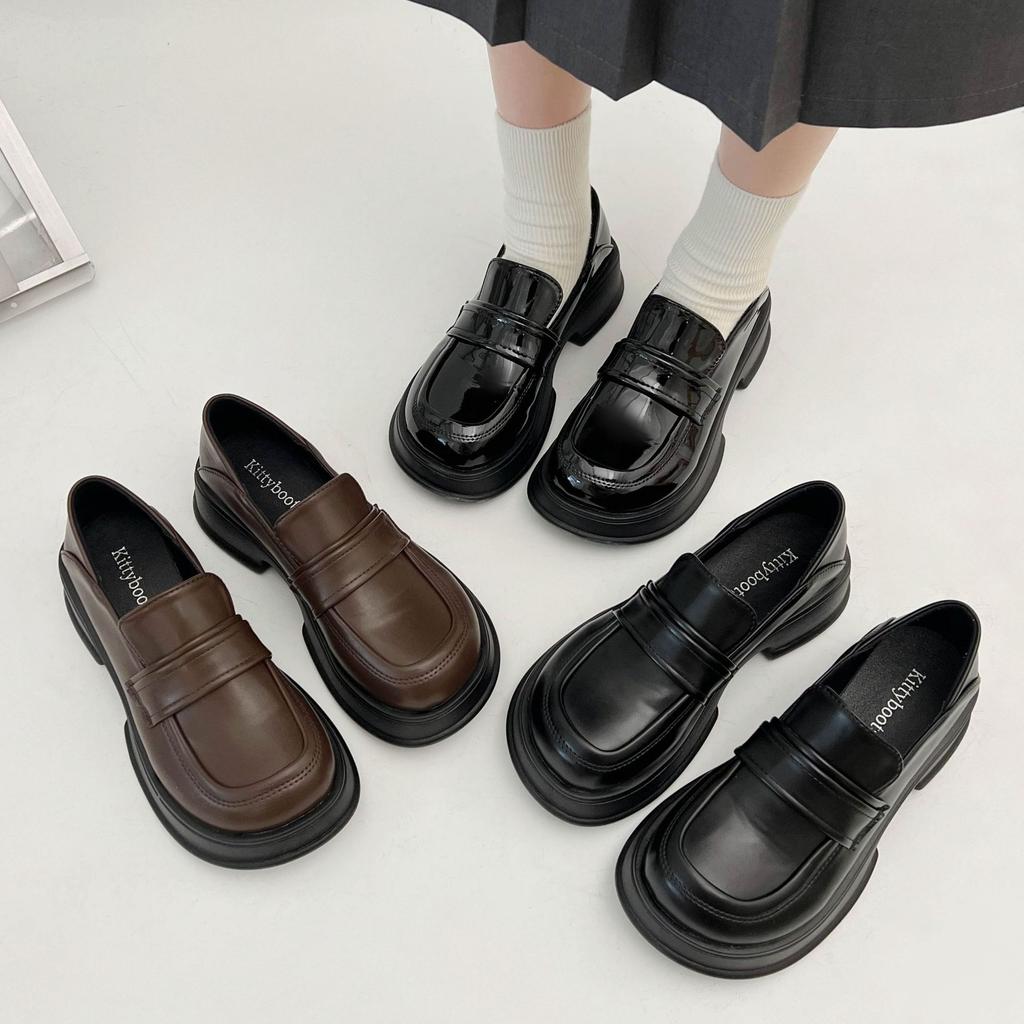 Queen Fan French platform loafers women's 2025 new autumn and winter versatile thick heel retro British style small leather shoes
