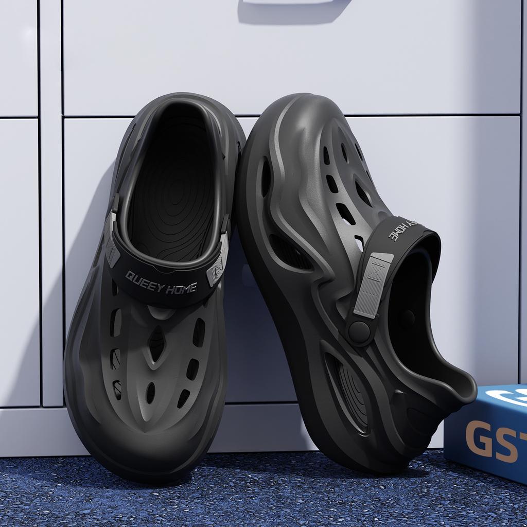 Queeyhome Men'S Sandals Summer Anti Slip Thick Sole Sports Slippers Indoor Outdoor Clogs Beach Fishing Fashion Hole Aqua Shoes
