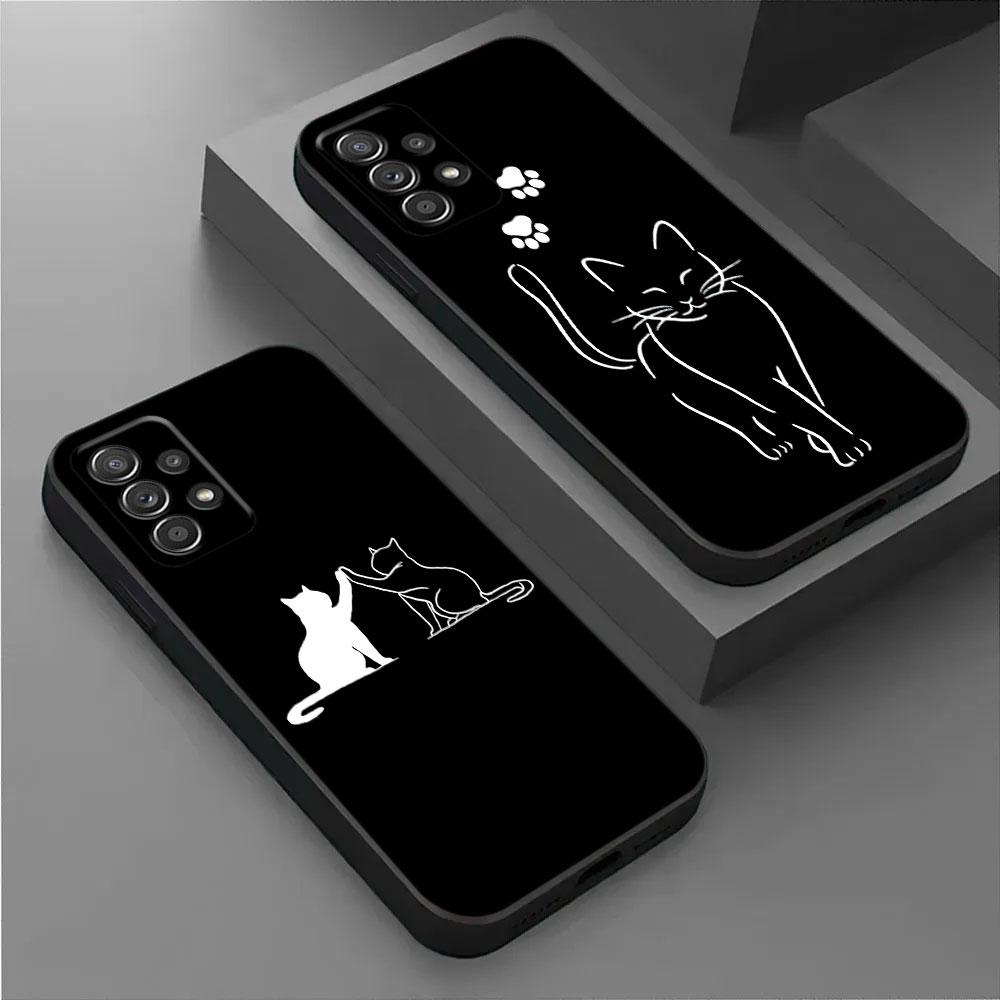 For Samsung Galaxy A56 Case A54 A52 A53 5G A36 A34 A35 A33 A32 A50 A72 A73 A26 A25 A16 Cute Black Cat Line Phone Case Soft Cover