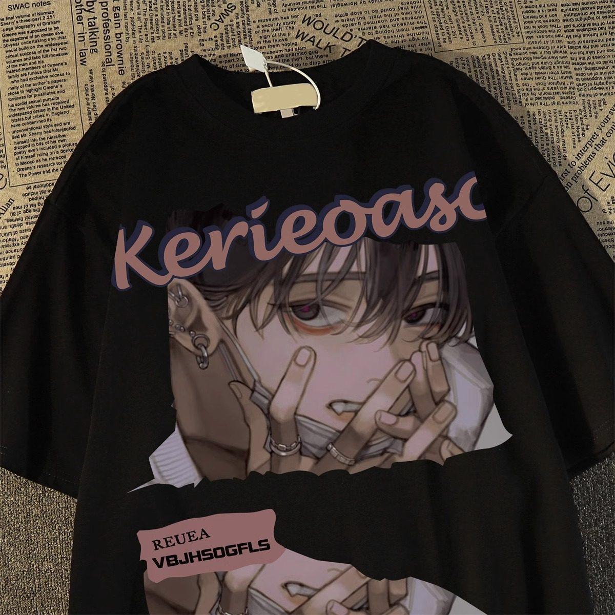 

Unisex Japanese Retro Anime Short Sleeve T-shirt - Plus Size Available L (101-115 jin) чорний