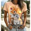 Mode Femme Rétro Créatif Impression Motif Chat T-shirt Drôle Décontracté Col Rond Manches Courtes T-shirt Été Féminin Tee Shirt