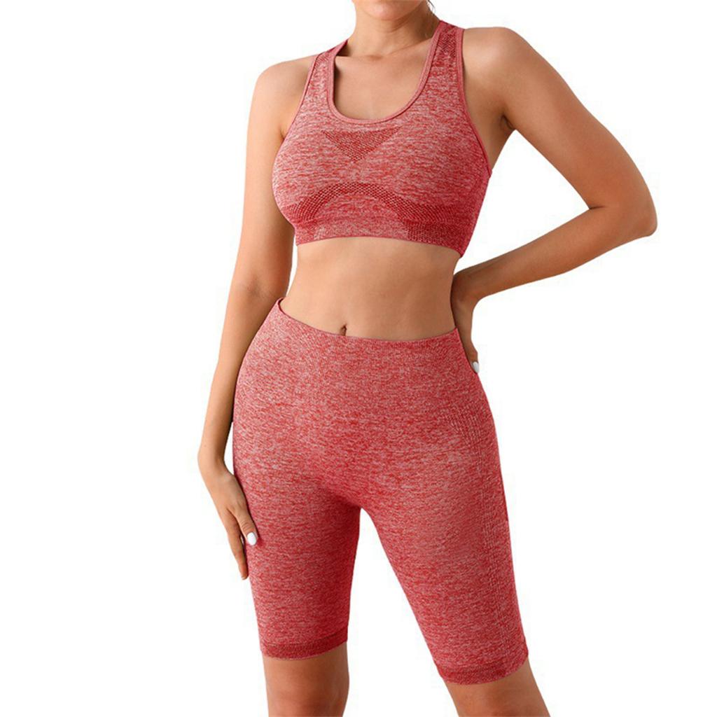Women's Fashion U-neck Sleeveless Vest Top High Waist Abdominal Compression Fitness Tight Fitting Running Sports Shorts  Yoga Two-piece Set