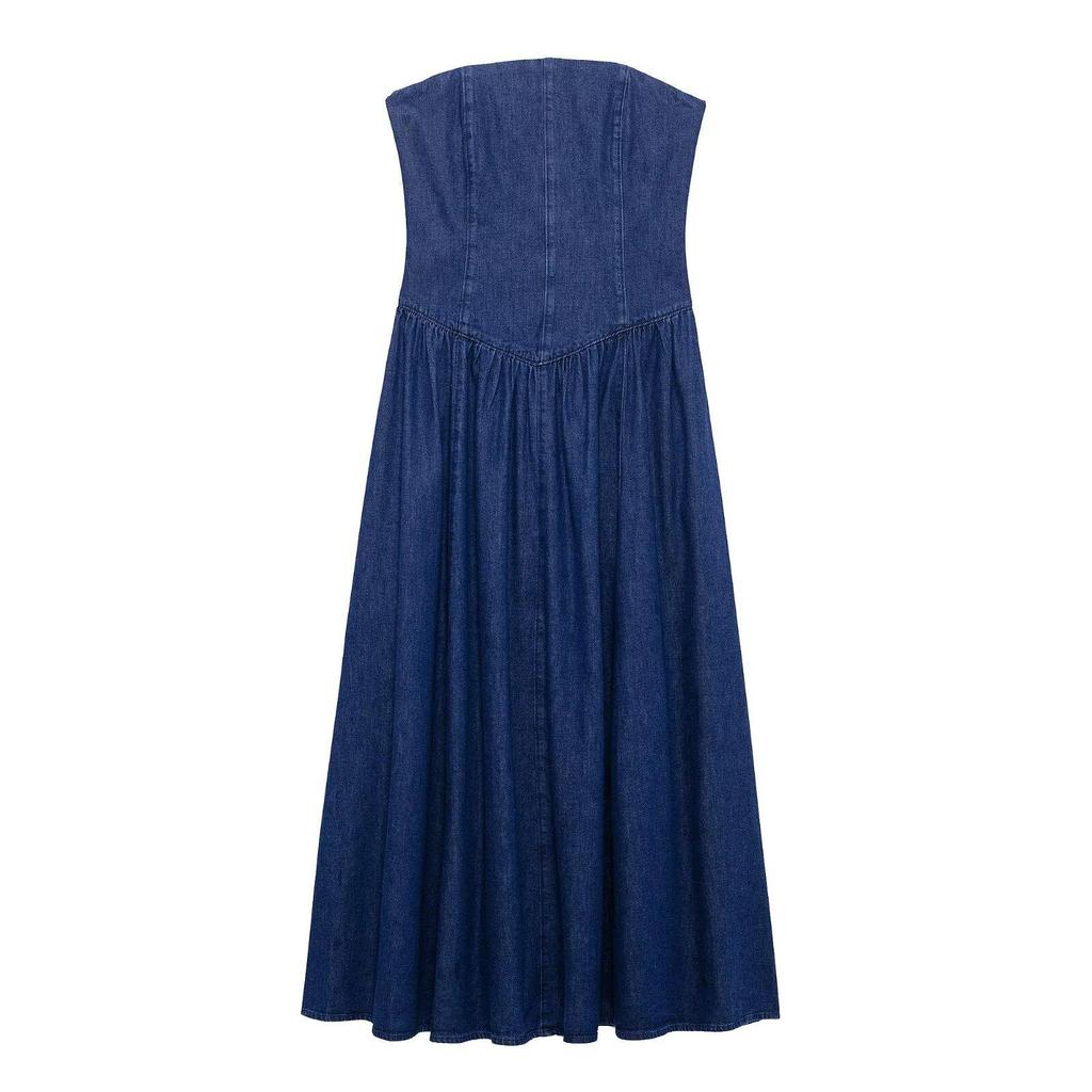 2025 Spring Women's Slim Fit Pleated Strapless Dress