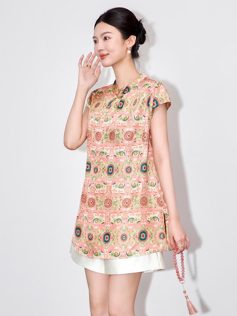 Women's Summer Elephant Jacquard Stand Collar Shirt