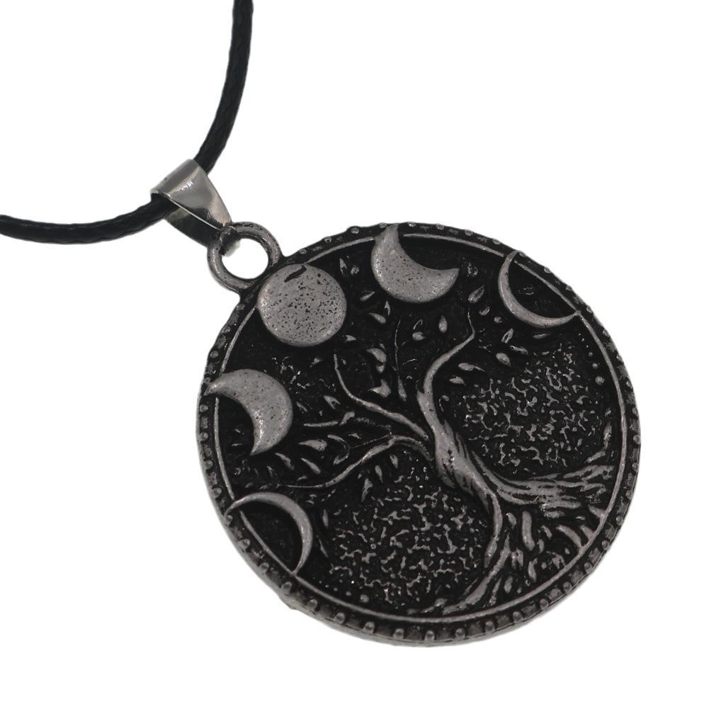 Nordic Aoding Tree of Life Alloy Pendant Vintage Moon and Sun Totem Tarot Necklace