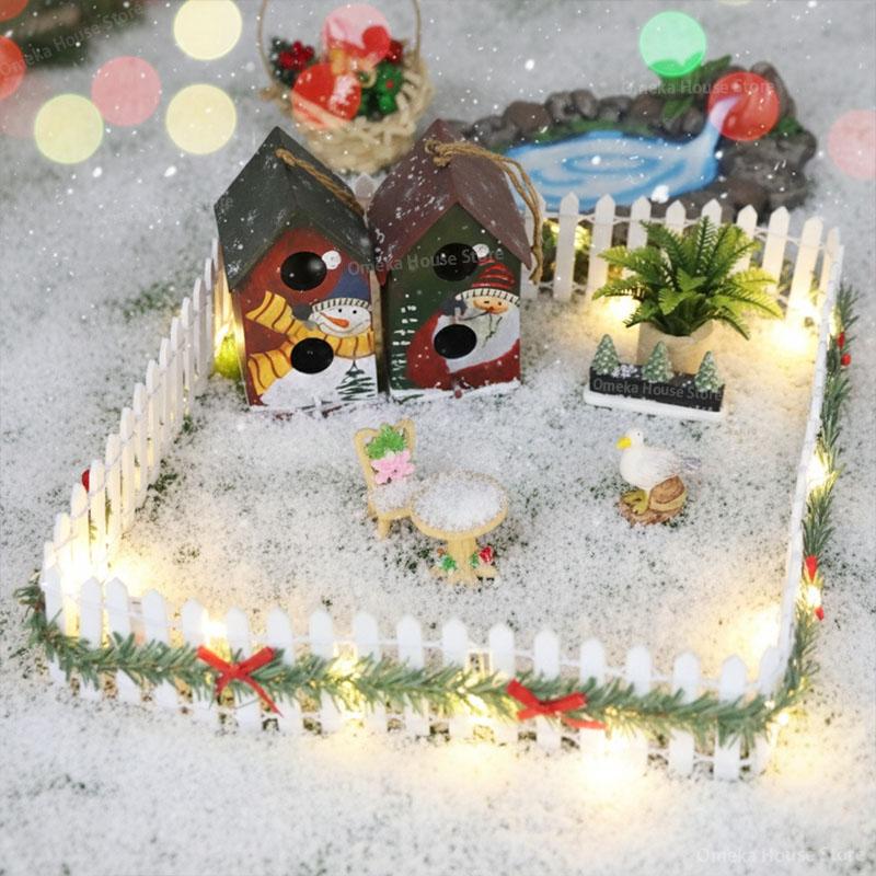 Christmas Tree Fences Miniature Fence, 2026 Christmas Tree Wooden Fairy Garden Accessories With LED Light Small Fence Props