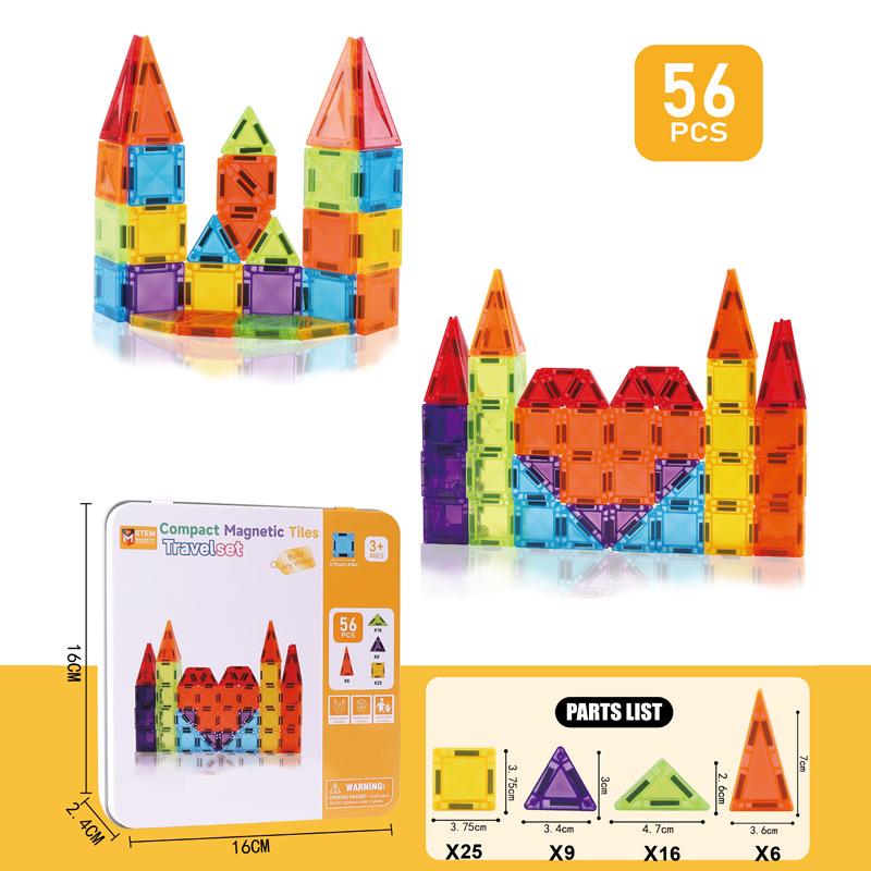 Portable Children's Magnetic Tile Puzzle Toy – Stained Glass Magnetic Building Set in Iron Box