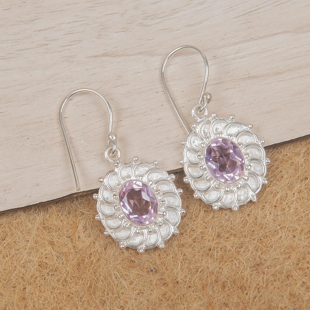 Morganite Gemstone 925 Sterling Silver Handmade Earrings 1.59" Statement Jewelry For Girl EE-94-10