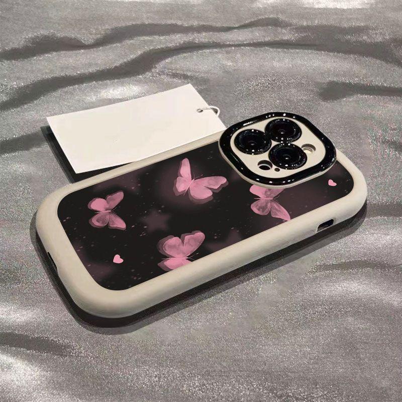 Soft Silicone Phone Case IPhone 14 Pro Max 15 16 17 Series With Pink Butterfly Design Anti Drop Full Cover Cute Kawaii Style