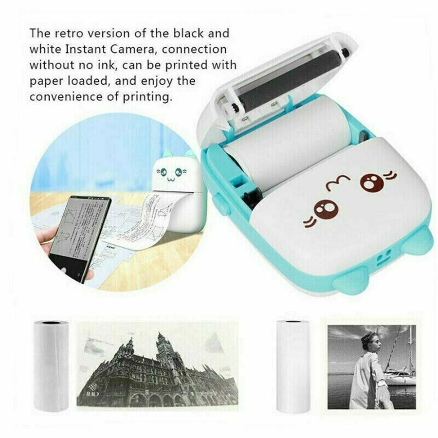 Portable Mini Thermal Printer Photo Pocket Photo Printer Phone Wireless Printing With  1Roll Paper