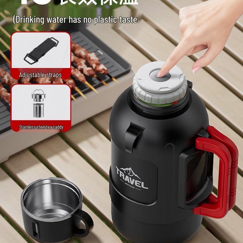 Large Capacity Stainless Steel Insulated Thermos for Outdoor & Car Use - Short, Fat Design for Hot Water, Tea Brewing, and Household Use