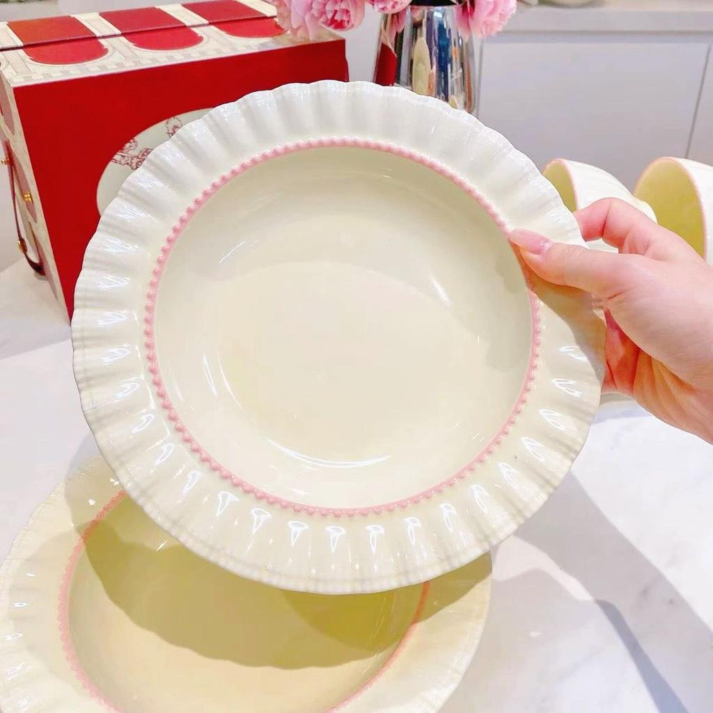 Cream Style Ceramic Square Plate, Straw Hat Plate, High-end Thickened and Heat-resistant Plate, High-value Vegetable Plate