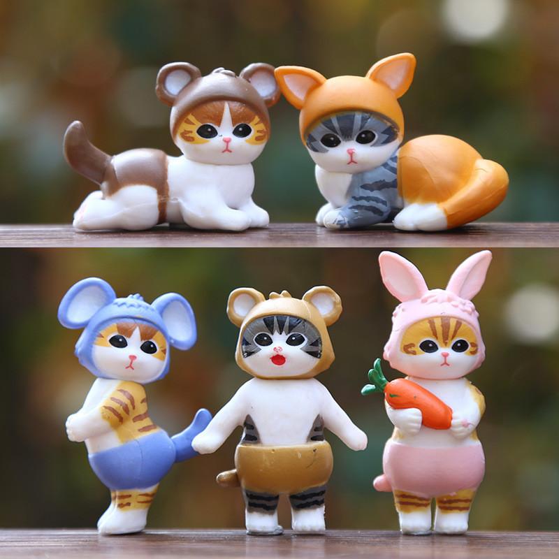 Cat Action Figure Model Collectible Toy With Bunny Ears Cute Animal Gift Decor