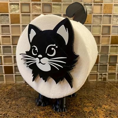 1Pc/2Pcs Cat Toilet Roll Holder Tissue Paper Roll Storage Stand 3D Printed Black