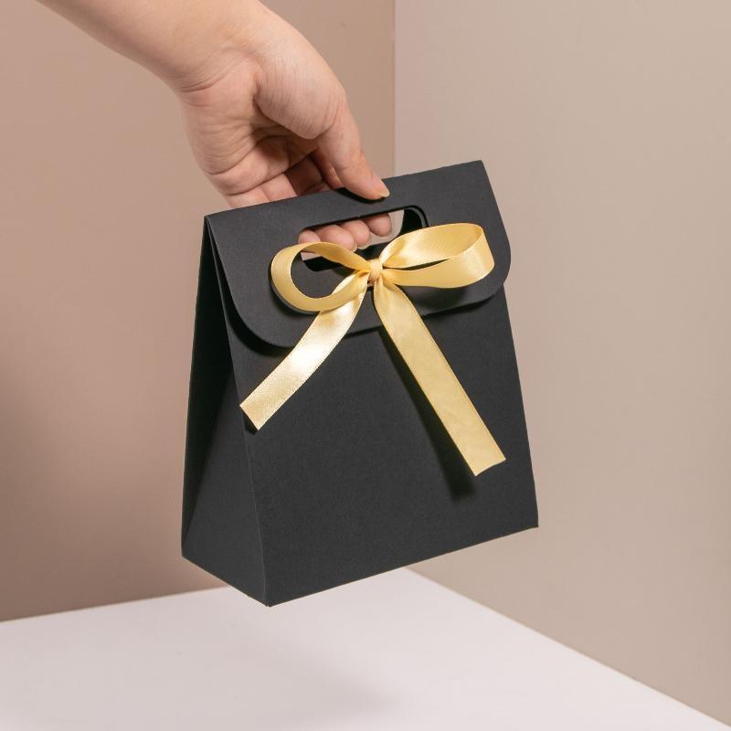 Lace Edge Mini Paper Gift Bag With Ribbon Foldable Small Favor Bag For Wedding Birthday Party Small Business