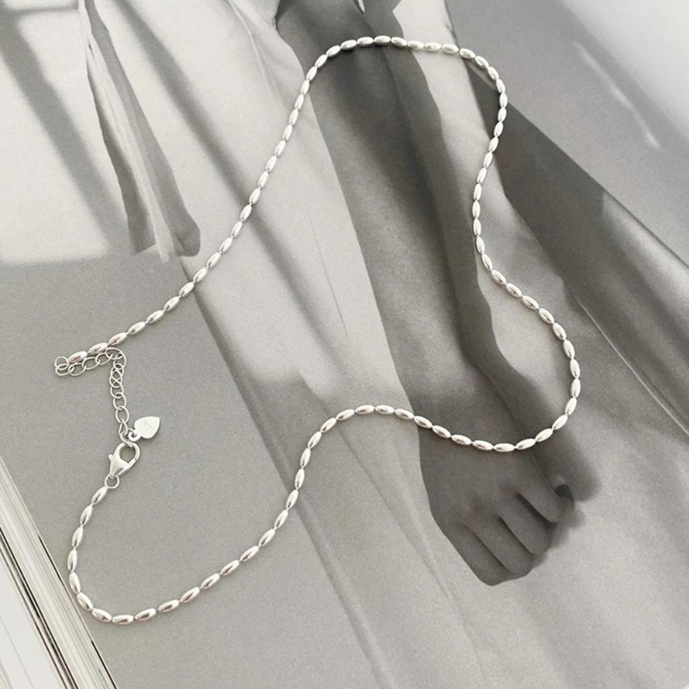 S925 Silver Necklace Simple Beads Choker Shiny Delicate Collarbone Chain For Women Girls Wedding Gift Fine Jewelry