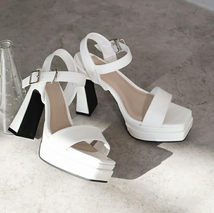 Vivian Women's Platform Sandals with Ankle Strap, Size 11.5cm, White, Size M (23.0-23.5cm), V91200SM