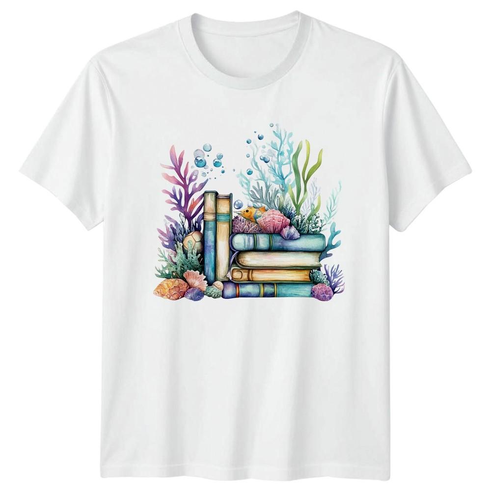Underwater Books TShirt Fantasy Ocean Library Gift For Him And Her S