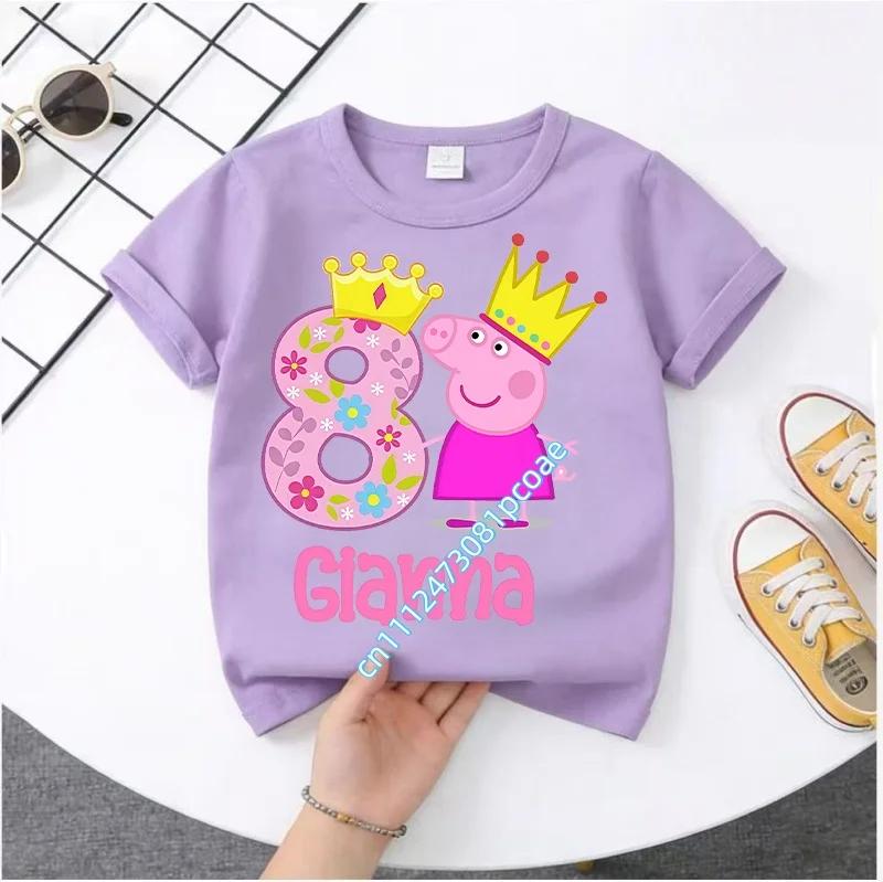 summer T-shirt Peppa Pig 1-8 years old children' Polyester short-sleeved boys' sports shirt, girls' casual top with digital print