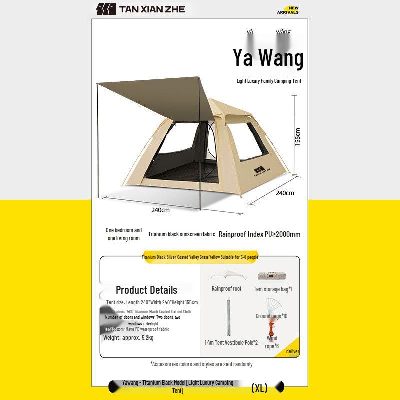 Explorer Tent: 3-4 Person Quick-Open Outdoor Shelter, Windproof & UV Protected for Camping.