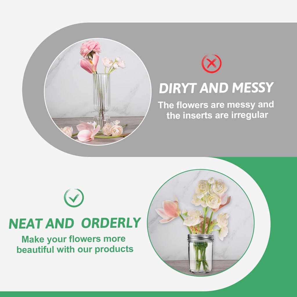 Metal Mason Jar Lid, 8 PCS Flower Jar Frog Lid ert Floral Arrangement Supplies Floral Organizer Lids ert with Square Grids Flower Arrangement Holder