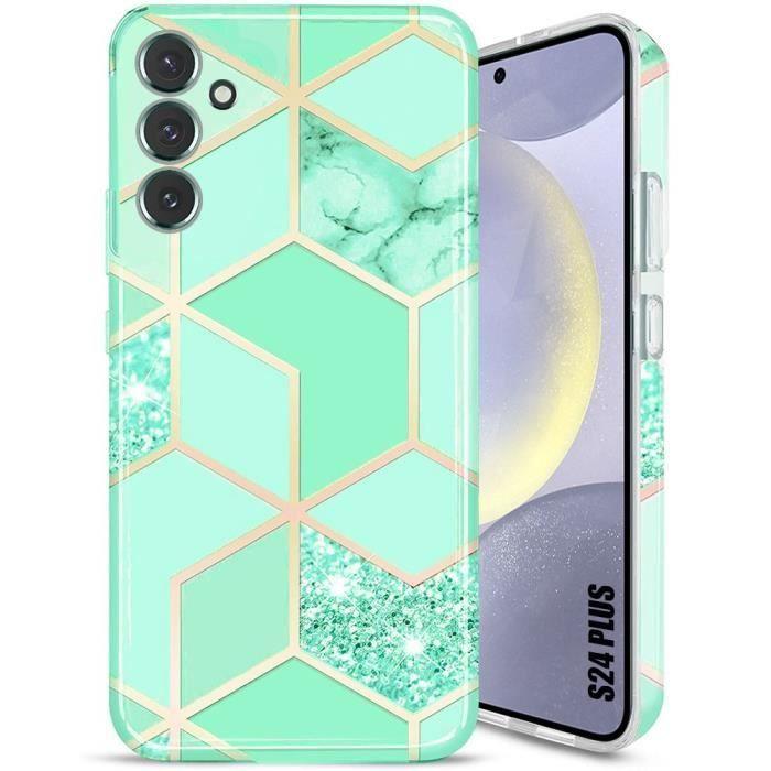 Coque - BOOLING - pour Samsung Galaxy S24 Plus - Motif Marbre Turquoise - Protection Antichoc - Souple
