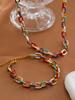 Colourful Enamel Necklace Bracelet For Women Stainless Steel 18K Gold Plated Waterproof Women's Neck Chain Bracelets Zircon Set