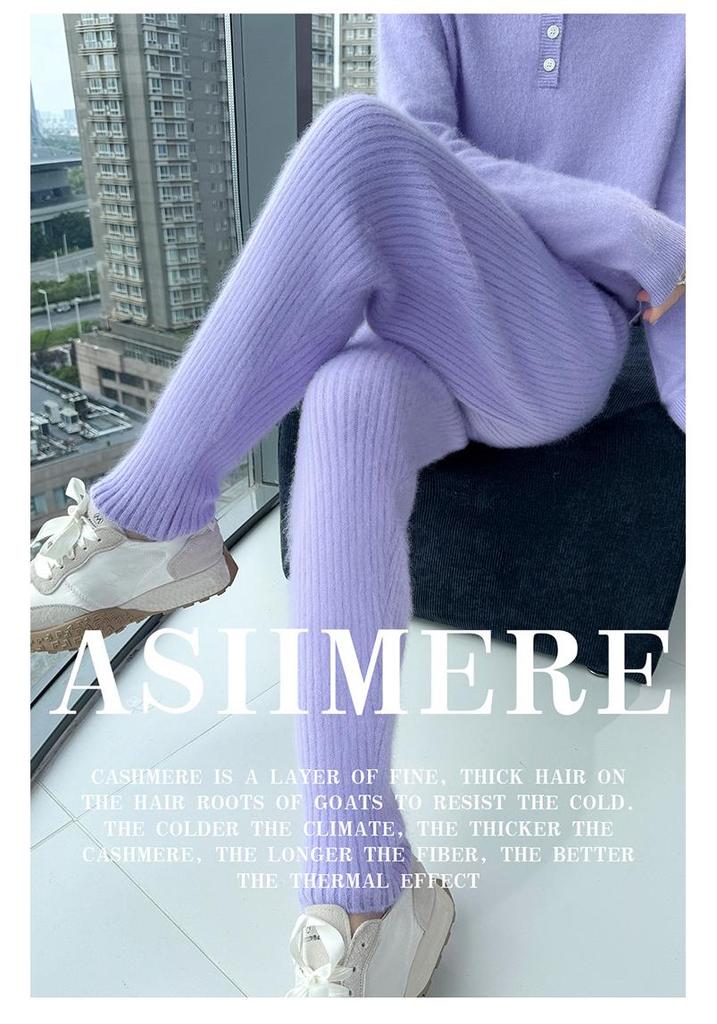 Lekasha Women's Striped Cashmere Mink Fur Leggings, Skinny and Warm, Perfect for Autumn/Winter Inner or Outer Wear.