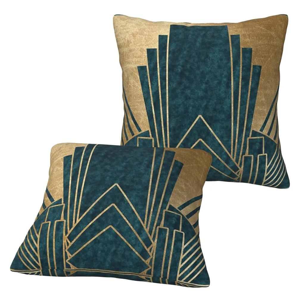 Art Deco Glamour - Teal And Gold 2 Pcs Square Pillowcase Pillow Cover Cushion Zip Decorative Comfort Throw Pillow For Home Car