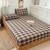 Simple Gray Small Grid Cotton Yarn-dyed Washed Cotton Fitted Sheet Soft and Skin-friendly Light Mattress Cover