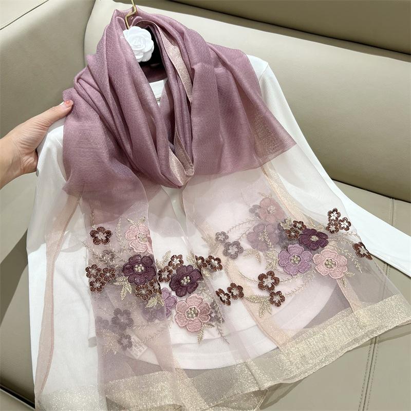 

Meier Begonia flower silk blend faux silk scarf - korean style for women 180cm