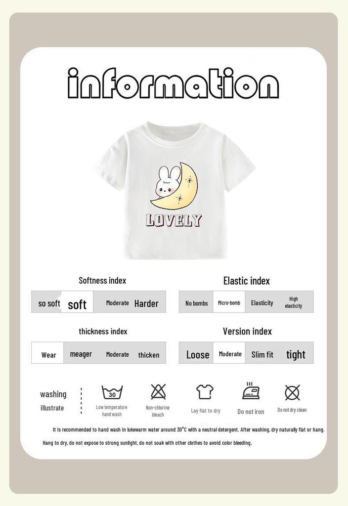 European Style Girls' Summer T-Shirt - Round Neck, Short Sleeve, Cute Cartoon Design for Toddlers and Kids