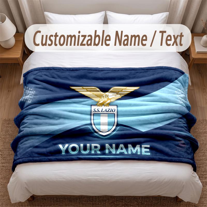 Lazio FC Printed Flannel Blanket Custom Name Text Soft Warm Throw For Bedroom Holiday Gift