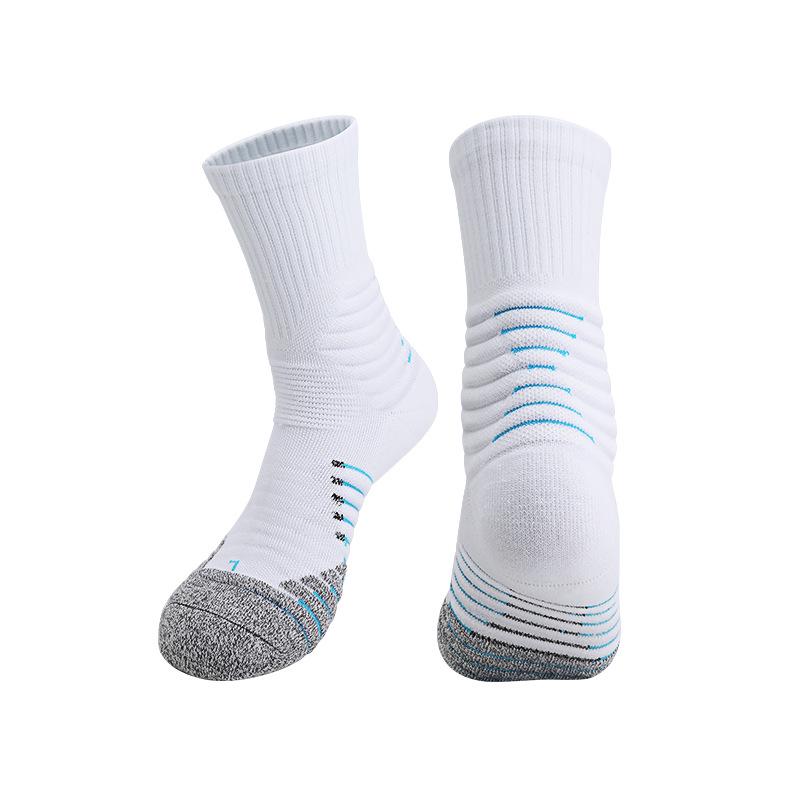 Summer Elite Men's Anti-slip Mid-calf Sports Socks: Durable, Thick, Towel Bottom, Perfect for Basketball & Cycling.