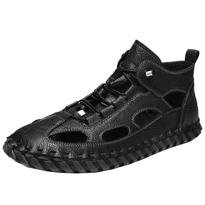 

2024 Летние классические мужские сандалии с открытыми носками Пляжная обувь Рыболовная обувь для кемпинга Мужская повседневная обувь Ручная работа Мягкие подошвы 44 чёрный