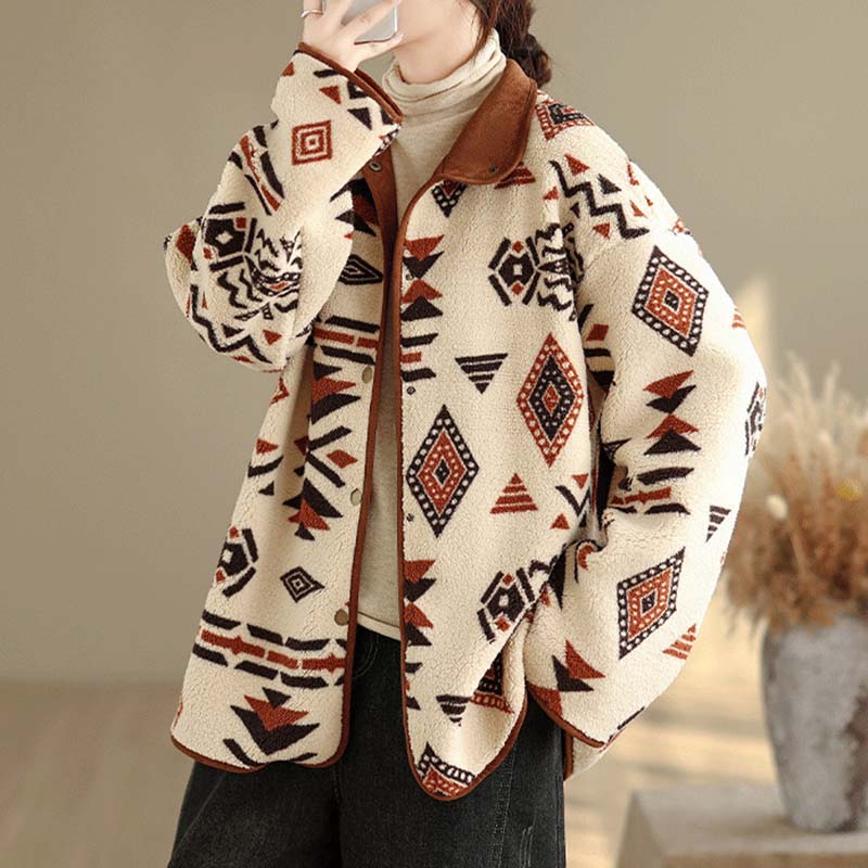 

Coat for Women Thickened Autumn Winter Geometric Print Casual Jacket Windbreaker Oversize Waterproof Casual Jacket L