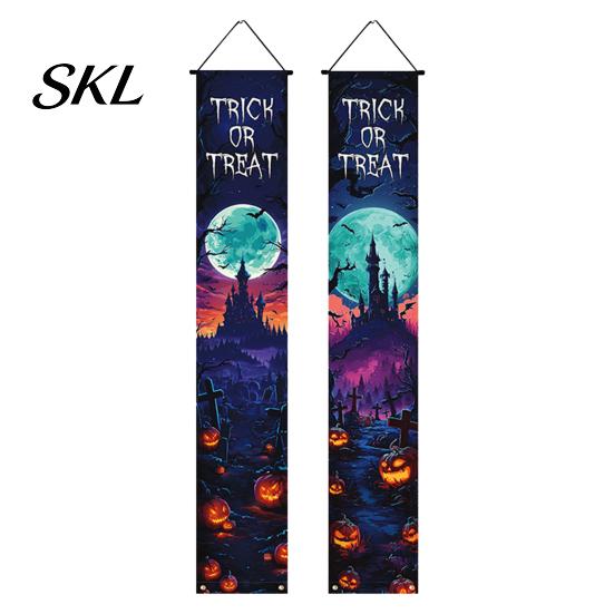 Decorative Party Accessory Halloween Porch Sign Banner, Pumpkin Ghost Awning Hanging Wall Indoor Decoration Door Decoration, Front Wreath Banner Yard
