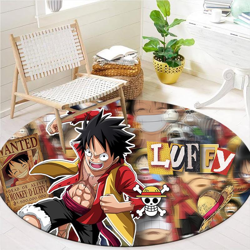 Anime One Piece Round Area Rug Carpet Rug For Living Room Bedroom Sofa Playroom Decor Nonslip Floor Mat