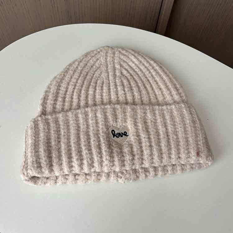 Love love embroidered hat women's autumn and winter casual versatile knitted hat ear protection warm thickened wool hat