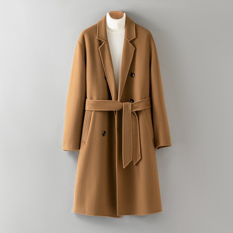 Кашемировое пальто мужское длинное с поясом двухстороннее шерстяное пальто однотонное — фото 5