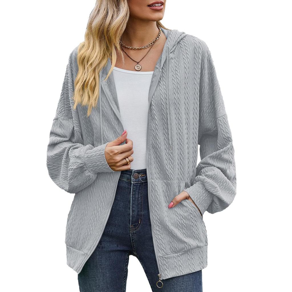 Giacca da Donna Autunnale Monocolore Larga Manica Lunga Tasca con Cappuccio