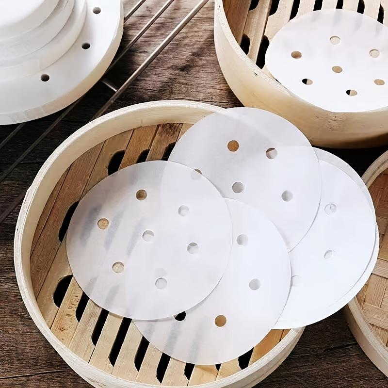 

400 шт. Антипригарные вкладыши для пароварки с перфорированным центром, круглые, белая бумага для приготовления на пару с отверстиями для циркуляции воздуха, кухонные принадлежности