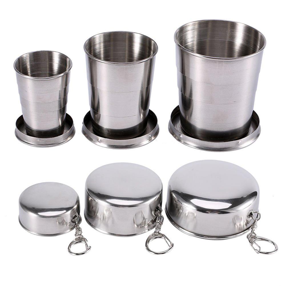 Stainless Steel Folding Cup Camping Mug Portable Outdoor Travel Collapsible Cup with Keychain