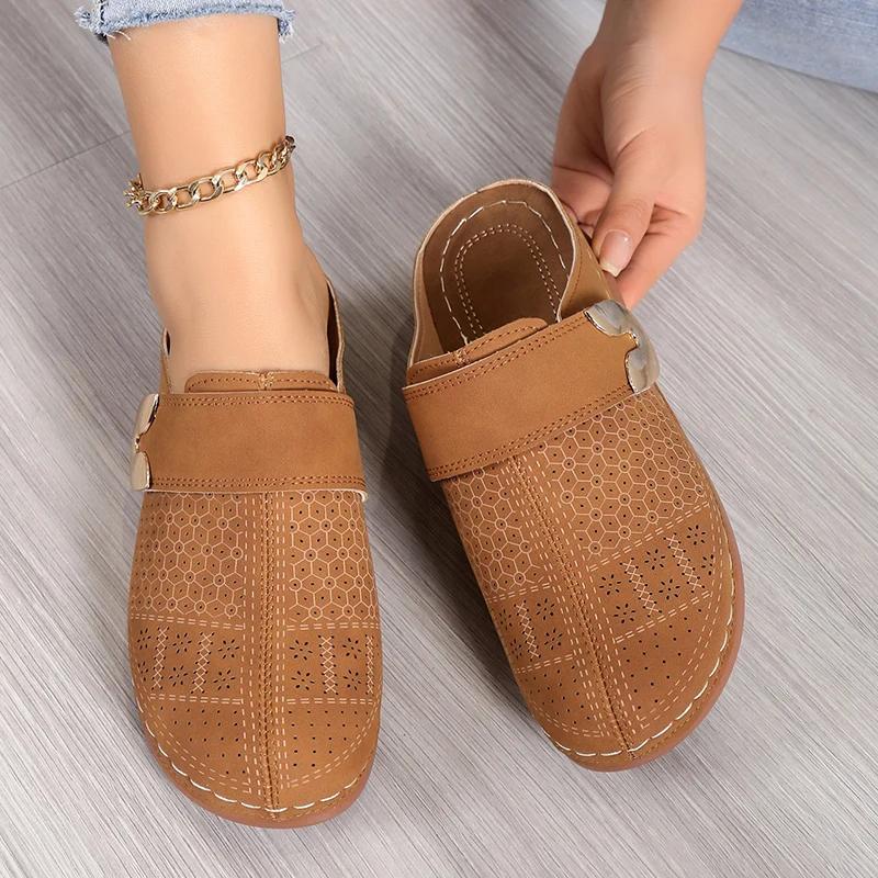 Fashion Closed Toe Med Heels Slippers Women Fashion Buckle Wedge Heel Sandals Woman 2025 Summer Lightweight Casual Non-Slip Beach Shoes