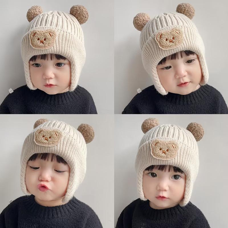 

Вязаная шапка и перчатки для младенцев, теплая шапка и перчатки с медвежьим узором