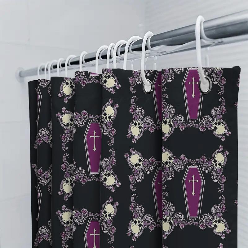 Gothic Coffin Shower Curtain Dark Halloween Decor Skull Tapestry Washable Bathroom Set Vintage Horror Home Textile Wall Hanging